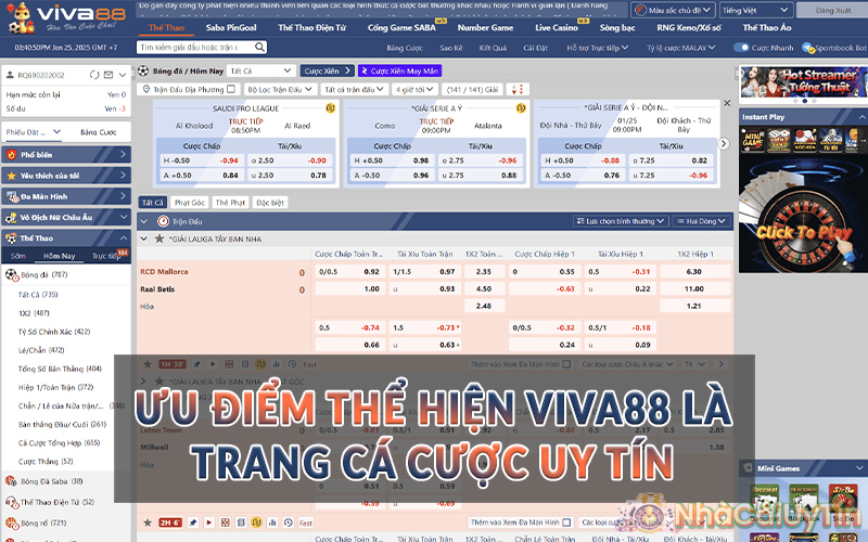 Ưu điểm thể hiện Viva88 là trang cá cược uy tín